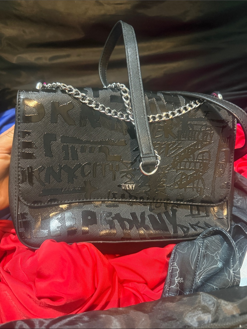 DKNY Black Logo-Embossed Chain Shoulder Bag